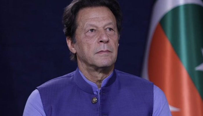 Ex-PM Imran addressing on a video link on June 28, 2022. Photo: Twitter