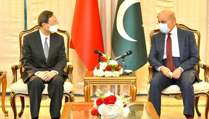 Yang Jiechi, Member of the Politburo of the Communist Party of China (CPC) Central Committee and Director of its Foreign Affairs Commission calls on PM Shehbaz in Islamabad on June 29, 2022. Photo: PID