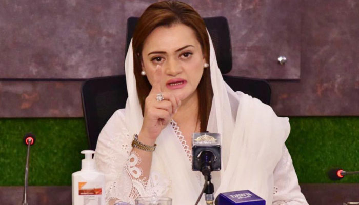 Information Minister Marriyum Aurangzeb addressing a press conference in Islamabad on June 30, 2022. Photo: PID