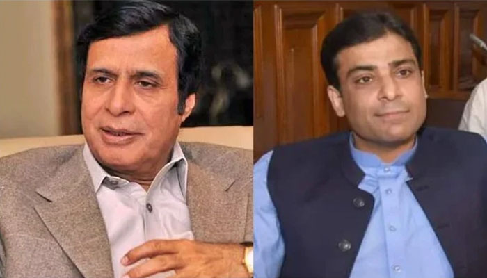 Pervaiz Elahi (L) and Hamza Shahbaz. Photo: The News/File