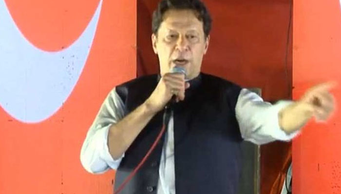 Ex-PM Imran Khan addressing a rally against rising inflation in the country at the Parade Ground, Islamabad on July 2, 2022. Photo: Screengrab of a Twitter video.