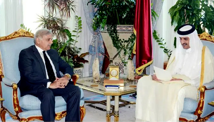 In this 2014 file photo, Shahbaz Sharif, who was chief minister of Punjab then, is meeting Amir of Qatar Sheikh Tamim bin Hamad bin Khalifa Al Thani. -APP/file
