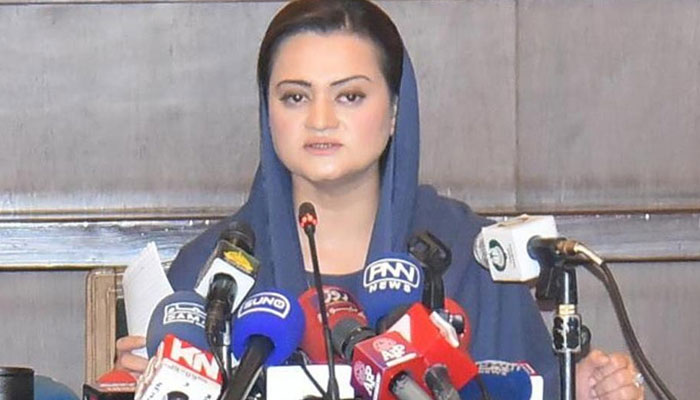 Info Minister Marriyum Aurangzeb addressing a press conference in Lahore on July 19, 2022. Photo: PID