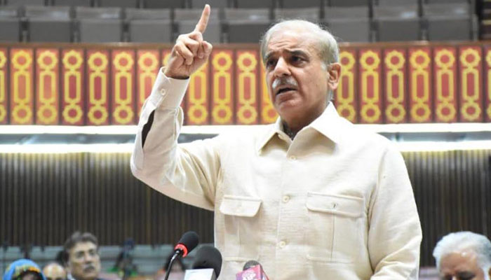 PM Shehbaz speaking at the floor of the National Assembly on July 27, 2022. Photo: PID