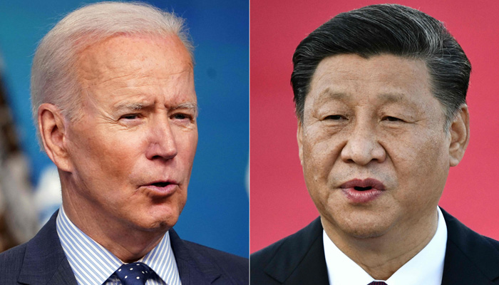 This combination of file pictures created on June 08, 2021, shows US President Joe Biden (L) speaking at the Eisenhower Executive Office Building in Washington, DC on June 2, 2021; and Chinese President Xi Jinping speaking on arrival at Macau´s international airport on December 18, 2019. —AFP