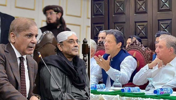 PM Shahbaz Sharif, PPP Co-Chairperson Asif Ali Zardari, PTI chairman Imran Khan, Shah Mehmood Qureshi. — APP/ Twitter/@PTIofficial