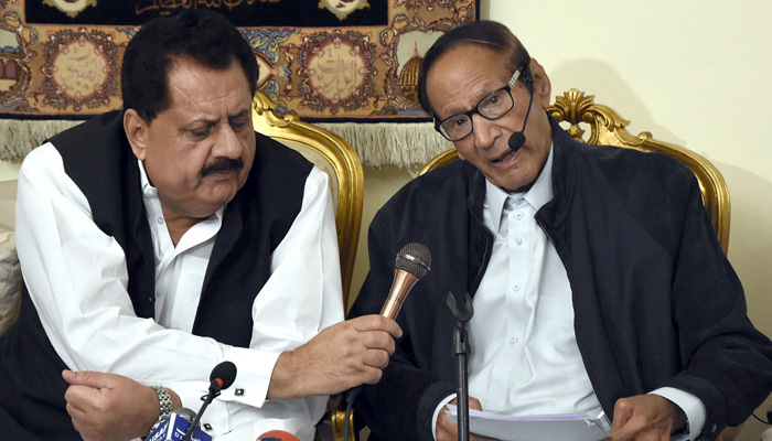 Former Prime Minister and President PML-Q Chaudhry Shujaat Hussain addressing press conference at his residence in Islamabad on August 01, 2022. -Online