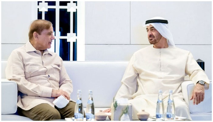 Prime Minister Shehbaz Sharif and UAE Crown Prince Sheikh Mohamed bin Zayed Al Nahyan— Radio Pakistan