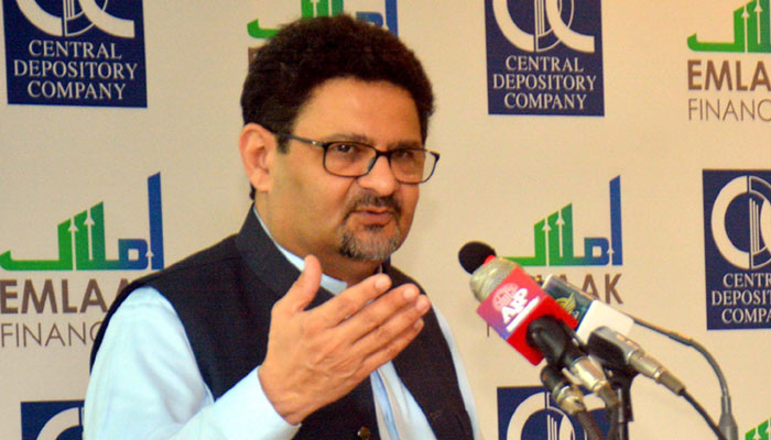 Federal Minister for Finance and Revenue, Miftah Ismail addresses during the launching ceremony of Emlaak Financials organized by SECP held in Karachi on Friday, August 05, 2022. —PPI