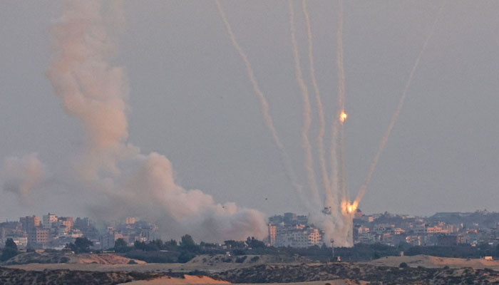 This picture taken from the southern Israeli city of Ashkelon shows Palestinian rockets fired from the Gaza Strip on August 7, 2022.— JACK GUEZ / AFP