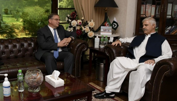 US Ambassador to Pakistan Donald Bloom calls on CM KPK Mahmood Khan at the CM Office. —APP/File