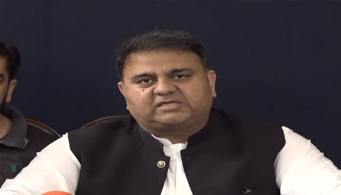 PTI leader Fawad Chaudhry during press conference.—PTI/Youtube