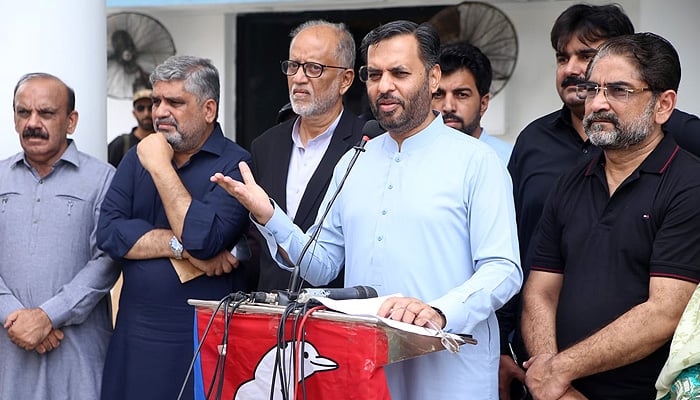 PSP chief Mustafa Kama speaks to media in this file photo. Courtesy Mustafa Kamal Twitter