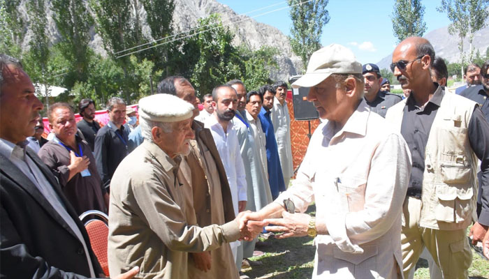 Prime Minister Shehbaz Sharif meeting flood victims in GB. —PID