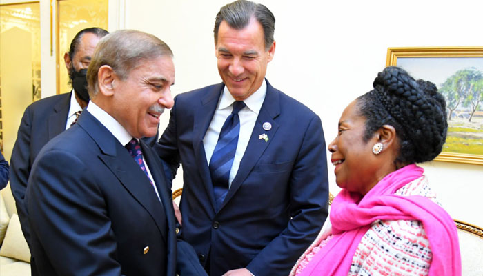 PM Shehbaz meeting with Congresswoman Sheila Jackson Lee. —PID