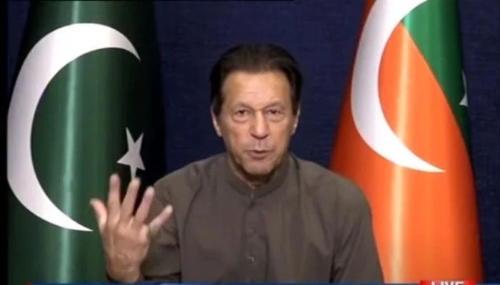 PTI Chairman Imran Khan speaking during a press conference on Thursday, June 9, 2022. — Screengrab via YouTube/ Geo News Live