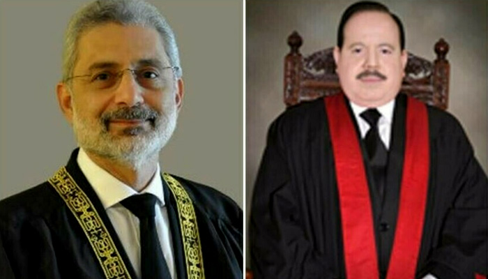 Justice Qazi Faez Isa and Justice Sardar Tariq Masood of the Supreme Court. —Photo File