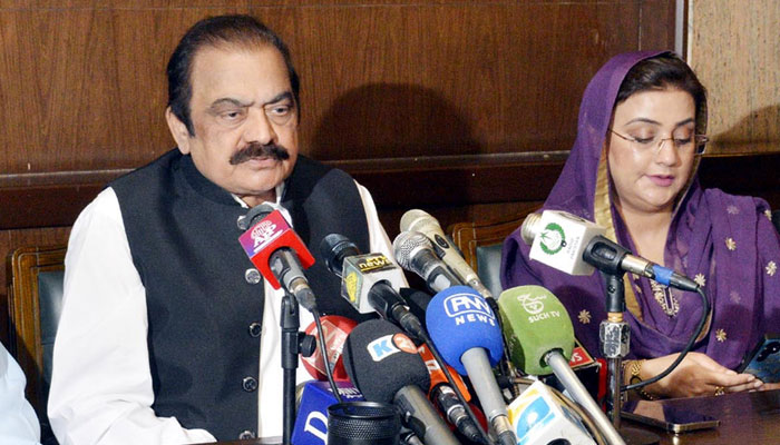 Federal Interior Minister Rana Sanaullah addressing a press conference on September 24, 2022. PID