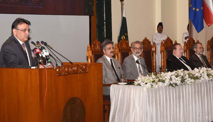 CJP Umar Ata Bandial addressing the 9th international judicial conference at Supreme Court, Islamabad. APP