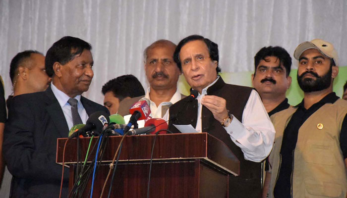 Punjab CM Chaudry Pervaiz Elahi addresing he opening ceremony of Grand Asian University of Sialkot on September 24, 2022. APP