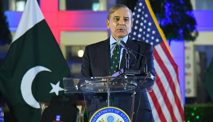 PM Shehbaz addressing a reception hosted by the US Embassy in the Diplomatic Enclave on September 29, 2022. Twitter
