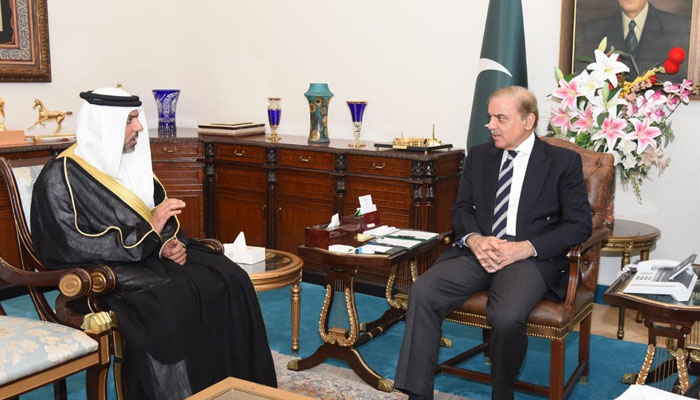 Prime Minister Shehbaz Sharif in meeting with United Arab Emirates ambassador. —PID