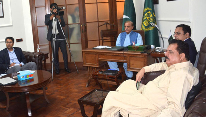 Prime Minister Shehbaz Sharif during an important meeting on Kisan Package in Lahore. —PID