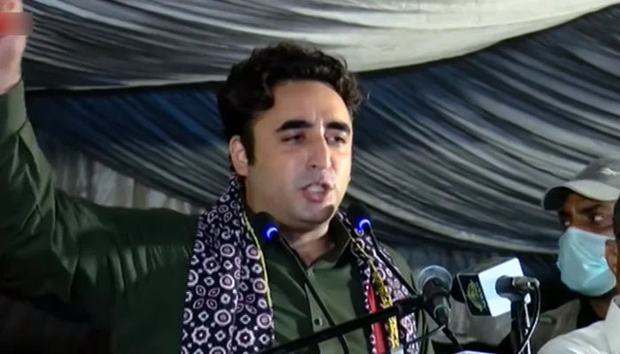 Foreign Minister and PPP Chairman Bilawal Bhutto-Zardari addressing an event in Karachis Malir District on Wednesday, October 19, 2022. — YouTube/GeoNewsLive