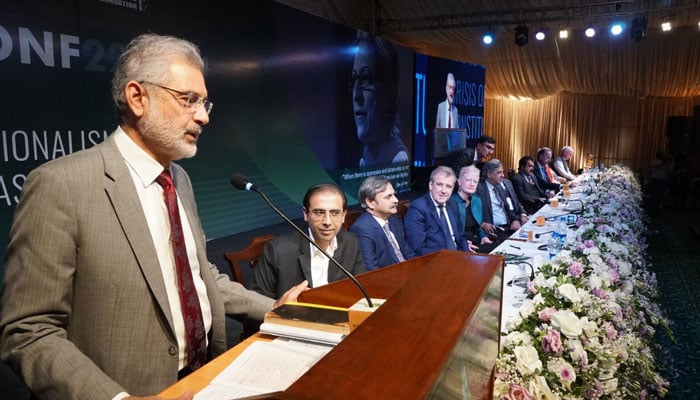 Justice Qazi Faez addressing the fourth Asma Jahangir Conference in Lahore on October 22, 2o22. Twitter