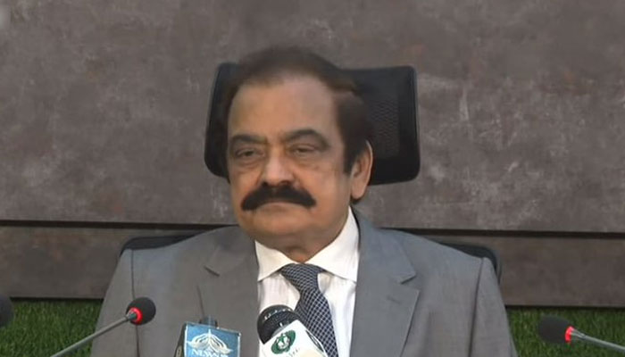 Minister for Interior Rana Sanaullah addressing a press conference in Islamabad on November 1, 2022. Screengrab of a Twitter video