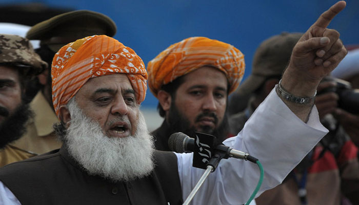 JUI-F chief Maulana Fazalur Rehman addresses supporters during a rally in Karachi. — AFP/File