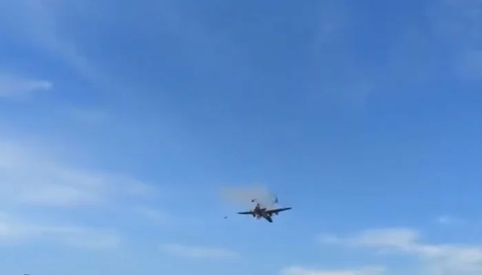 Two vintage military planes collide in midair at a World War Two commemorative airshow in Dallas, US, on November 13, 2022. — Twitter/JamesYoder
