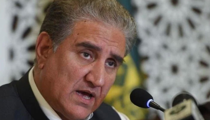 PTI Vice Chairman Shah Mahmood Qureshi addressing a gathering. — AFP