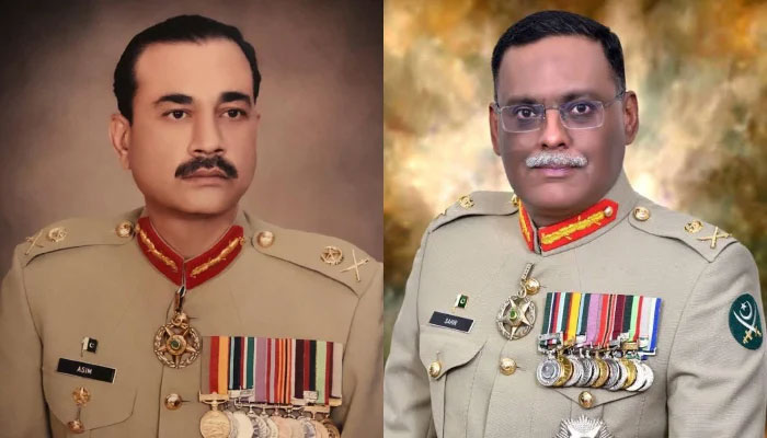 New army chief General Asim Munir (Left) and Chairman of the Joint Chiefs of Staff Committee General Sahir Shamshad Mirza. ISPR