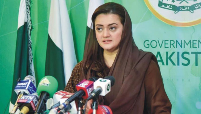 Minister for Information and Broadcasting Marriyum Aurangzeb addressing a press briefing on November 30, 2022. PID