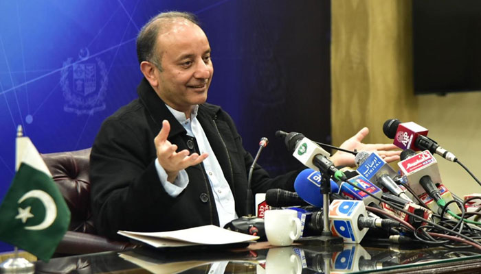 Minister of State for the Petroleum Division Musadik Masood Malik addressing a press conference in Islamabad on December 5, 2022. PID