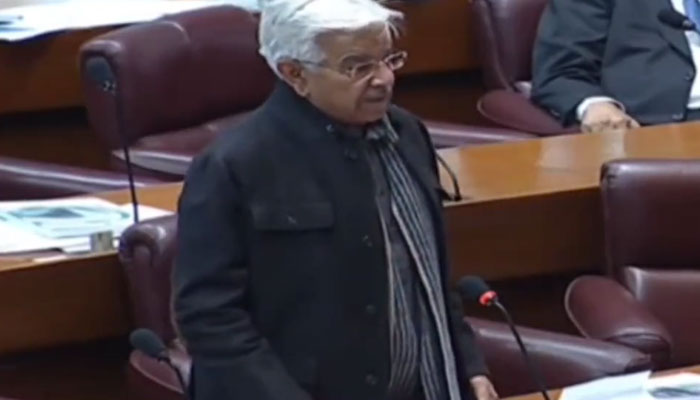 Defense Minister Khawaja Muhammad Asif addressing the National Assembly on December 12, 2022. Screengrab of a Twitter video