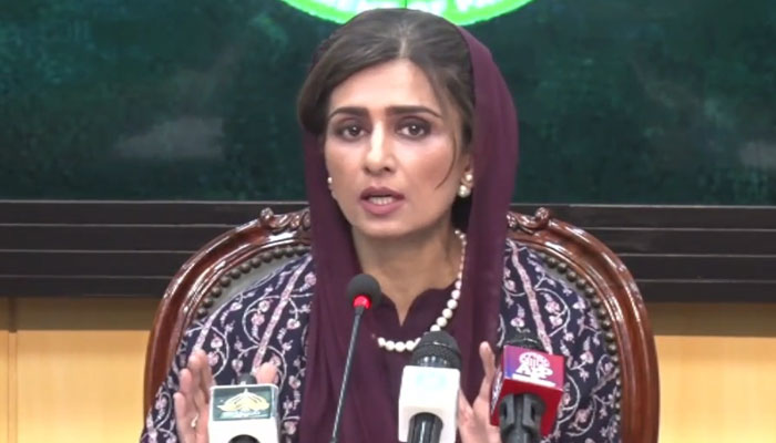 Hina Rabbani Khari addressing a media briefing at the Foreign Office Islamabad on December 14, 2022. Screenshot of a Twitter video.