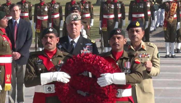 Commander United States Central Command (Centcom) General Michael Erik Kurilla laid a floral wreath at the Martyrs Monument along with army chief General Asim Munir on December 15, 2022. ISPR