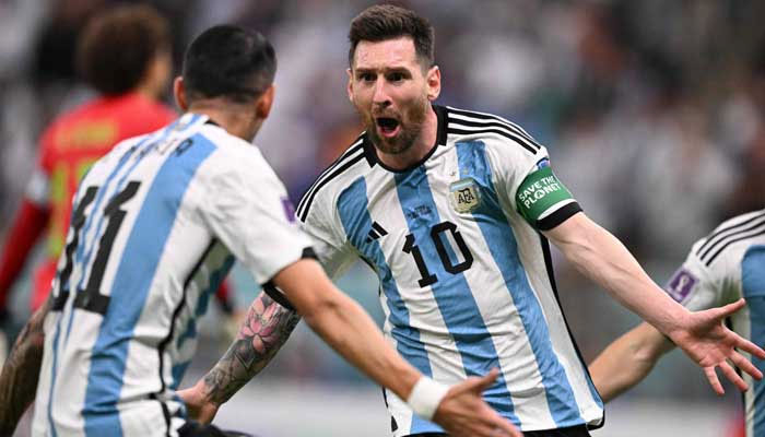 Argentina forward Lionel Messi celebrates after scoring the teams opening goal against Mexico during their 2022 FIFA World Cup Group C game in Lusail, Qatar. — AFP/File