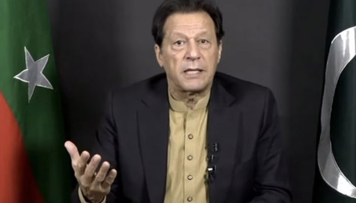 PTI chief Imran Khan addressing party workers on December 14, 2022. Screengrab of a Twitter video.