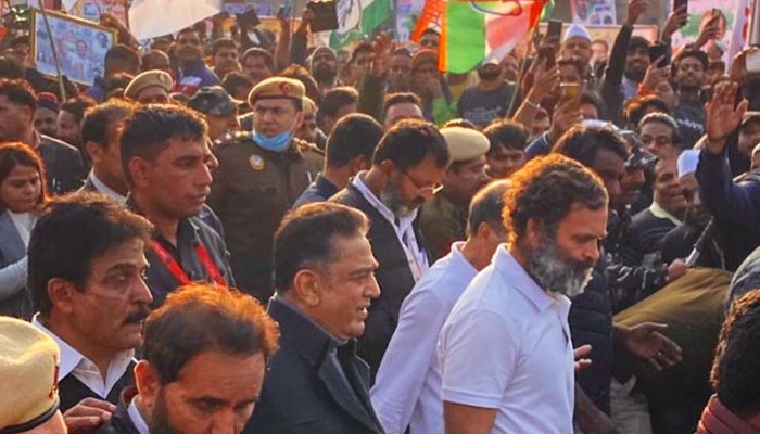 Congress leader Rahul Gandhi leads 5-month Unity March into New Delhi on December 24, 2022. Twitter/Indian media