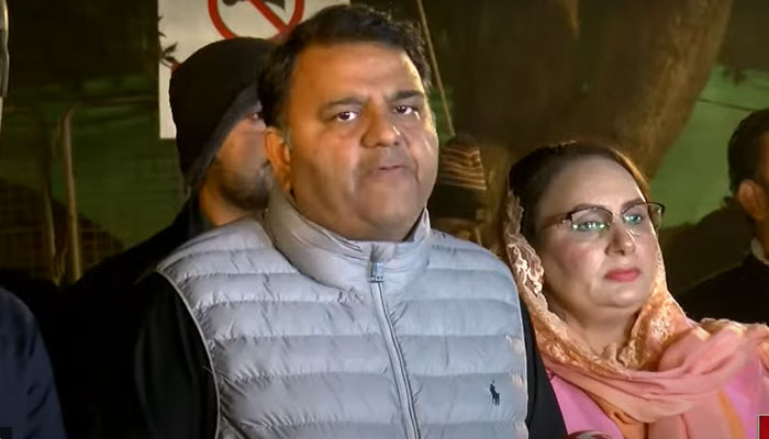 PTI leader Fawad Chaudhry talking to the media in Lahore on December 29, 2022. Screengrab of a Twitter video.