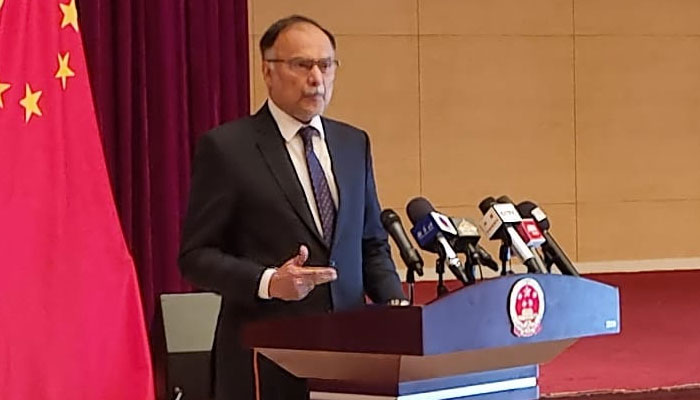 Minister for Planning, Development and Special Initiative Prof Ahsan Iqbal annual awarding ceremony at the Chinese embassy in Islamabad on December 30, 2022. Twitter