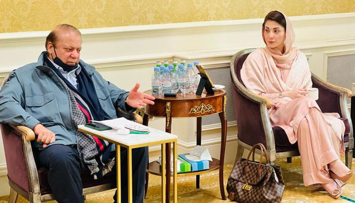 PML-N supremo Nawaz Sharif and his daughter Maryam Nawaz. Twitter.
