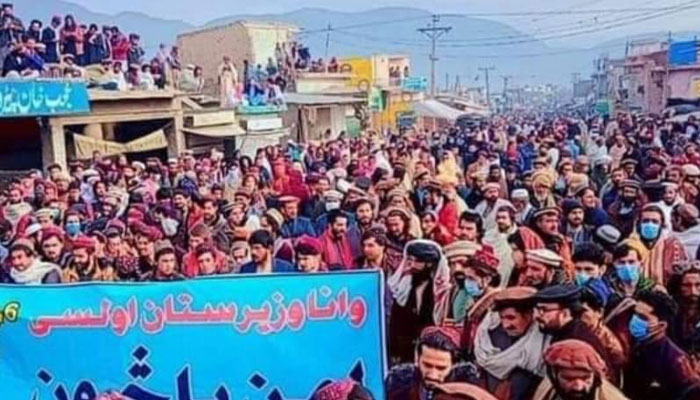 Citizens protesting against Talibanisation in Wana, Waziristan on January 6, 2023. Twitter