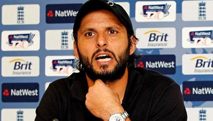 Former captain of the Pakistan cricket team Shahid Afridi speaks at a press conference. — AFP/File