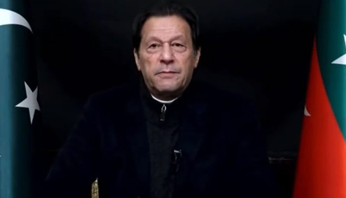 PTI chief Imran Khan speaking to Punjab’s parliamentary party on January 11, 2023 . Screenshot of a Twitter video