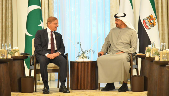 PM Shehbaz meets UAE President, Sheikh Muhammad bin Zayed Al Nahyan on January 12, 2023. PID