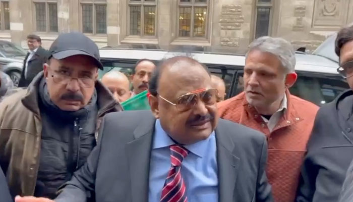 MQM founder Altaf Hussain outside the UK High Court. Photo provided by reporter